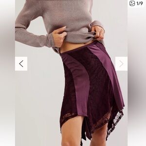 FREE PEOPLE Dreamcatcher Asymmetrical Skirt in Vintage Wine Purple Lace Size L